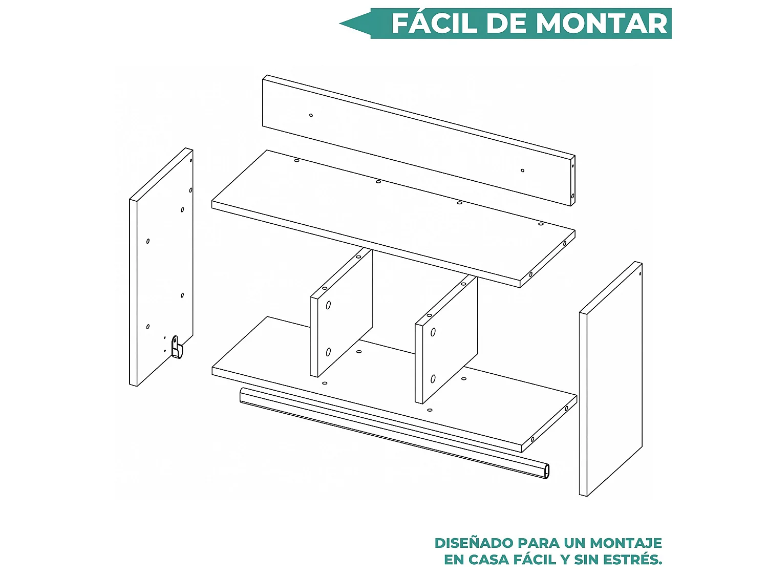 Portasciugamani a parete da 64 cm con barra appendiabiti e 5 ripiani, bianco