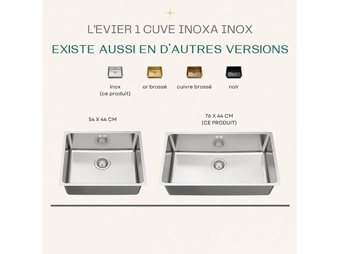 Inoxa zlewozmywak 1 duża komora 76x44 ze stali nierdzewnej - Essebagno