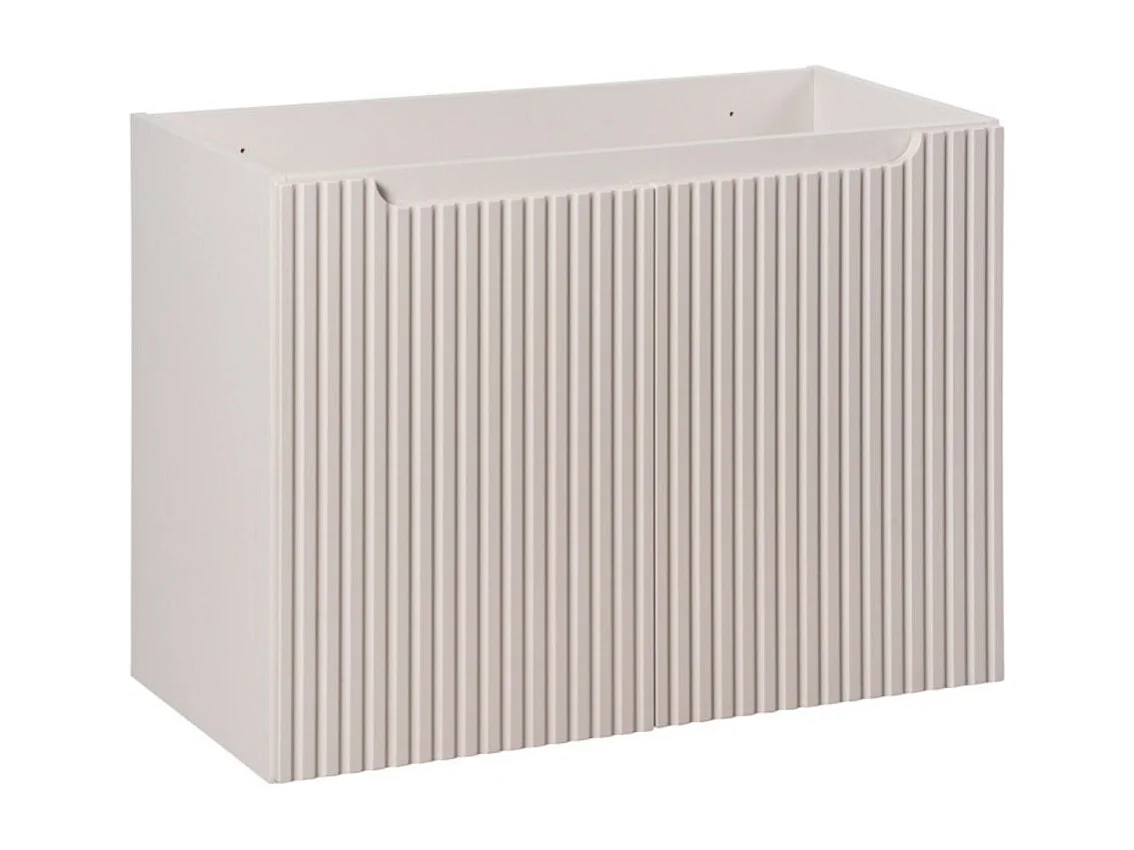 Ensemble VANO cachemire et blanc 80cm : meuble sous vasque à placards rainuré verticalement + plan pour vasque blanc mat