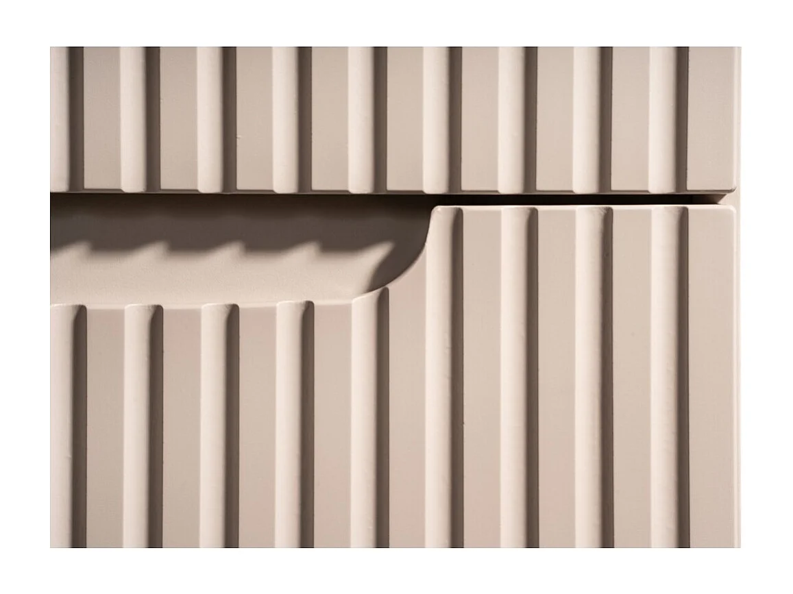 Ensemble VANO cachemire et chêne 60cm : meuble sous vasque à tiroirs + plan pour vasque + vasque à poser rainurée blanche