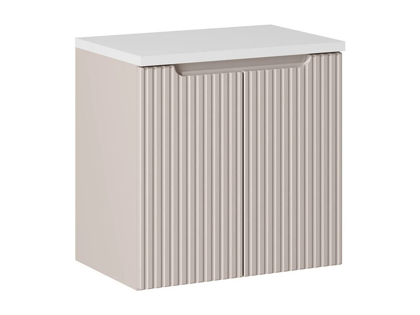 Ensemble de salle de bain VANO cachemire et blanc 60cm : meuble sous vasque à placards rainuré verticalement + plan pour vasque