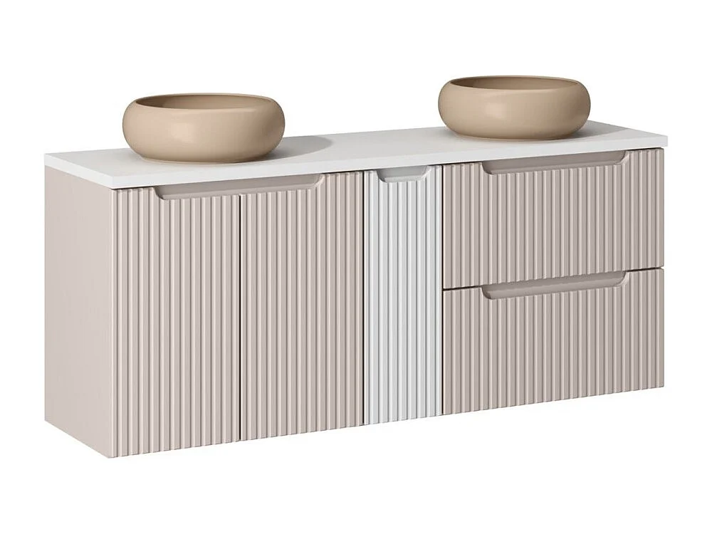 Ensemble VANO cachemire et blanc 140cm : meubles sous vasque à tiroirs et placards + vasques à poser marron cappuccino