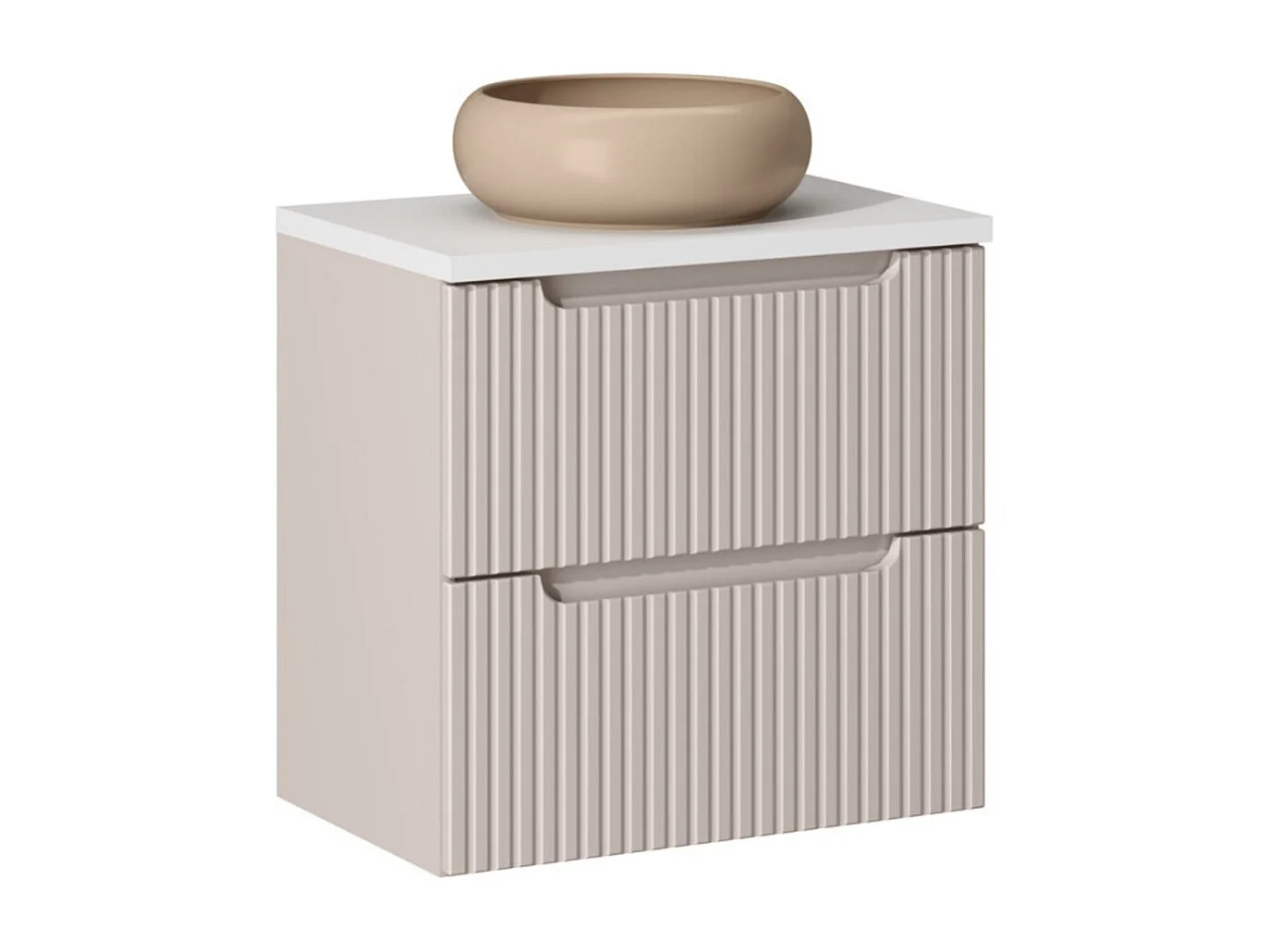 Ensemble VANO cachemire et blanc 60cm : meuble sous vasque à tiroirs + plan pour vasque + vasque à poser marron cappuccino