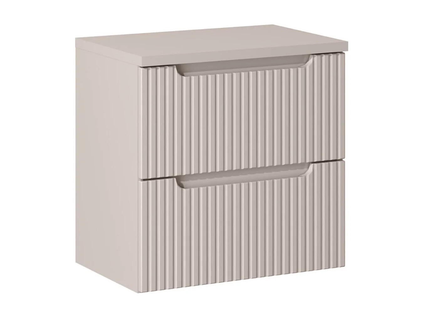 Ensemble de salle de bain suspendu VANO cachemire 60cm : meuble sous vasque à tiroirs rainuré verticalement + plan pour vasque