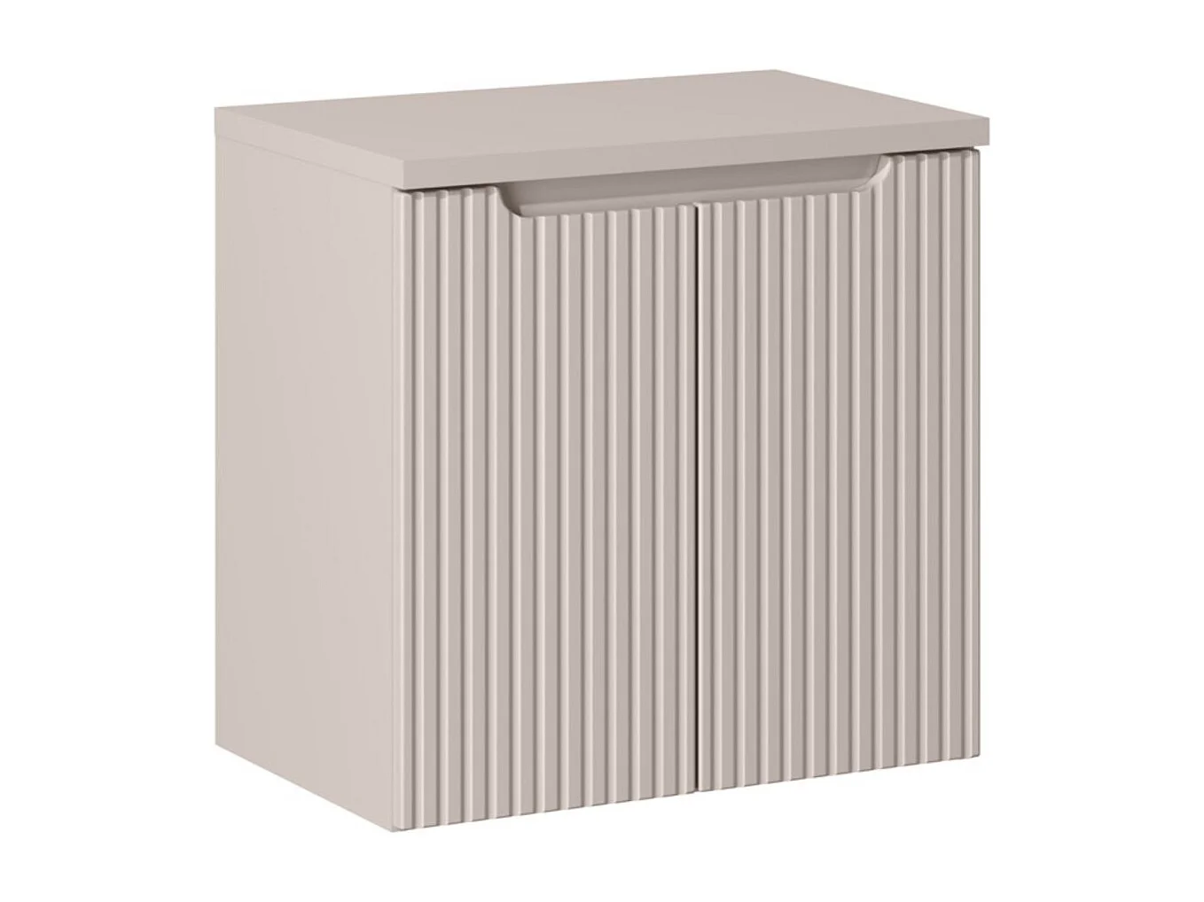 Ensemble de salle de bain suspendu VANO cachemire 60cm : meuble sous vasque à placards rainuré verticalement + plan pour vasque