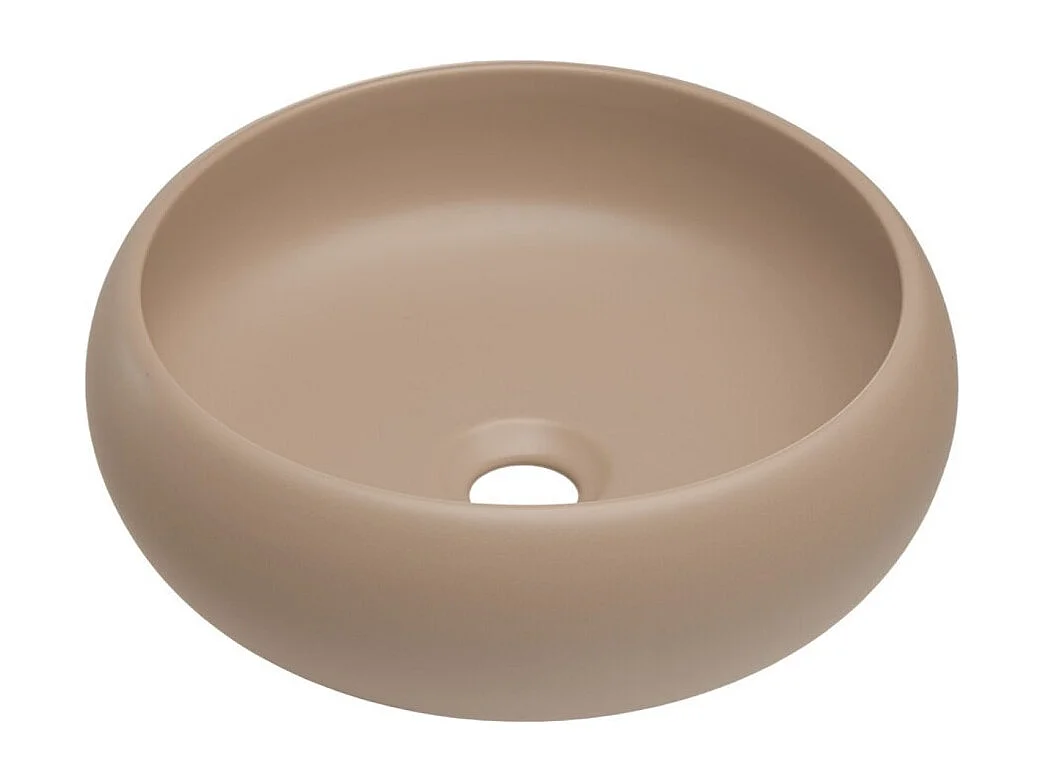 Ensemble VANO cachemire et blanc 80cm : meuble sous vasque à tiroirs + plan pour vasque + vasque à poser ronde marron cappuccino