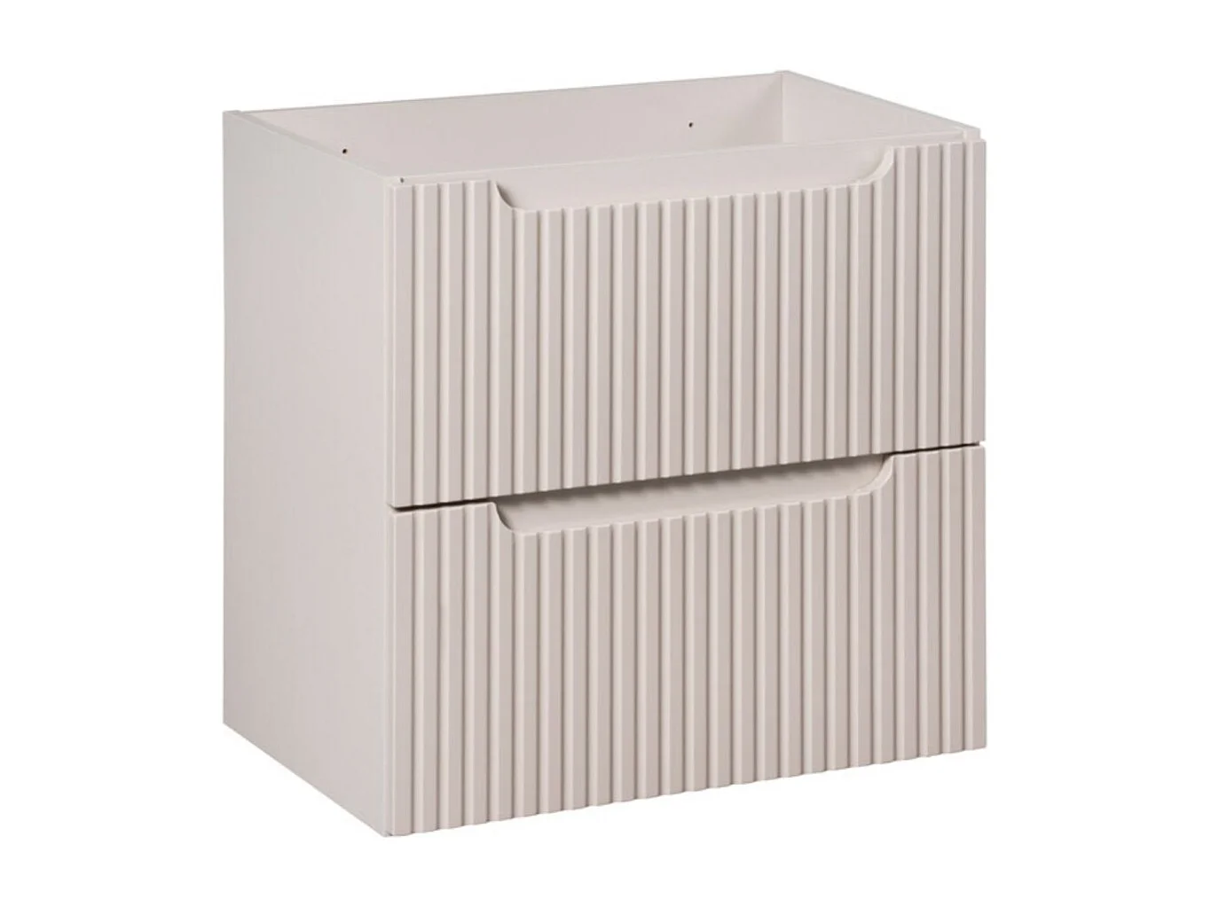 Ensemble de salle de bain VANO cachemire et blanc 60cm : meuble sous vasque à tiroirs rainuré verticalement + vasque encastrée