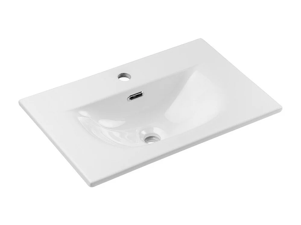 Ensemble de salle de bain VANO cachemire et blanc 60cm : meuble sous vasque à tiroirs rainuré verticalement + vasque encastrée