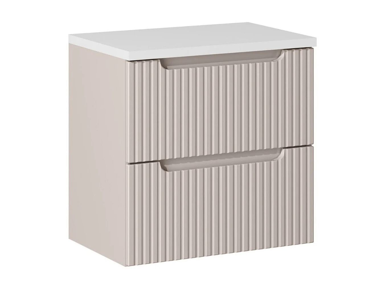 Ensemble de salle de bain VANO cachemire et blanc 60cm : meuble sous vasque à tiroirs rainuré verticalement + plan pour vasque