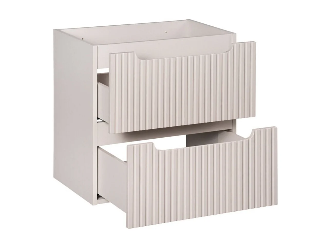 Ensemble de salle de bain VANO cachemire et blanc 60cm : meuble sous vasque à tiroirs rainuré verticalement + plan pour vasque