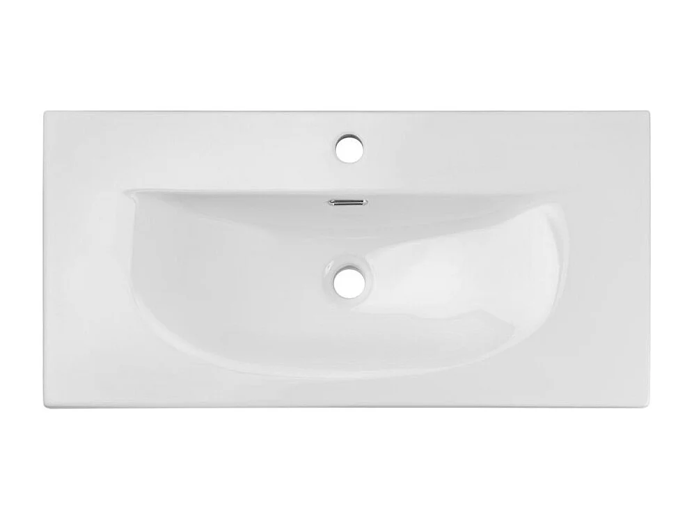 Ensemble VANO cachemire et blanc 80cm : meuble sous vasque à tiroirs rainuré verticalement + vasque encastrée blanche