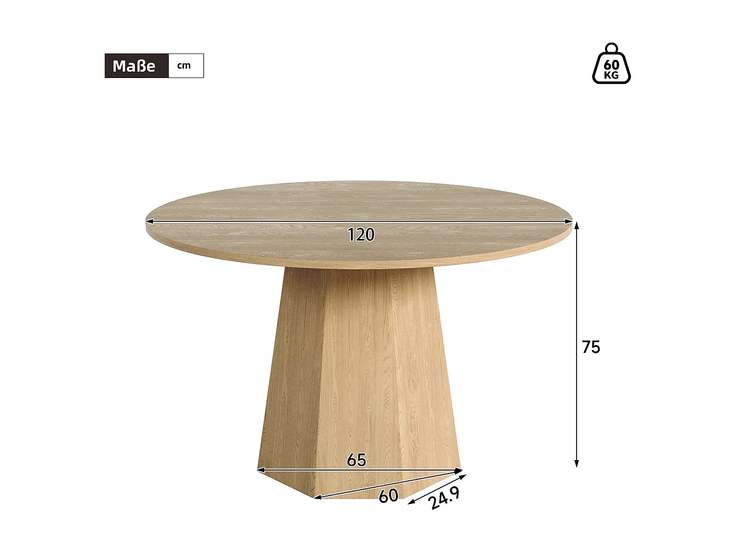 Table de salle à manger ronde scandinave effet chêne 4-6 personnes 120*120 cm