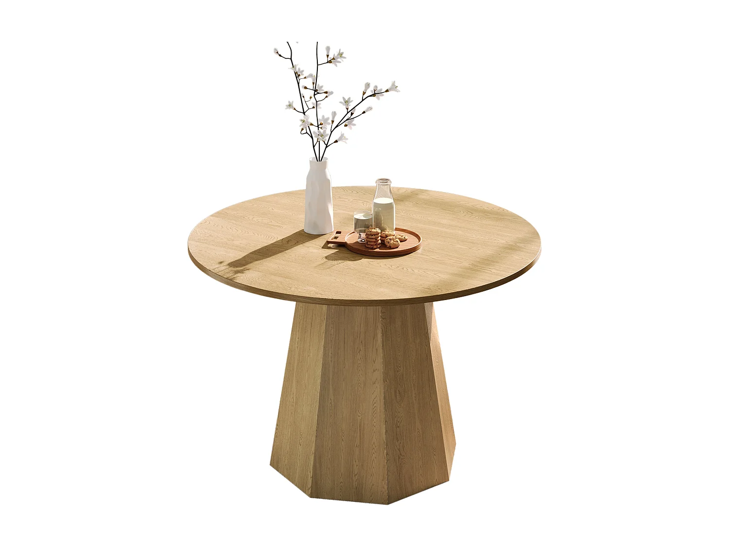 Table de salle à manger ronde scandinave effet chêne 4-6 personnes 120*120 cm