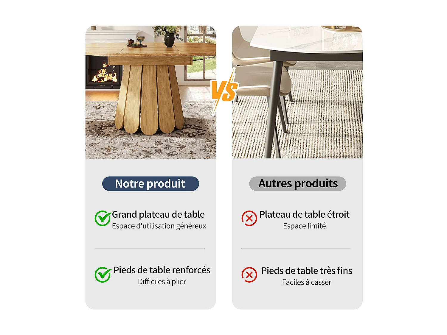 Table de salle à manger extensible ronde effet bois claire piétement tulipe à lattes 118-158 cm