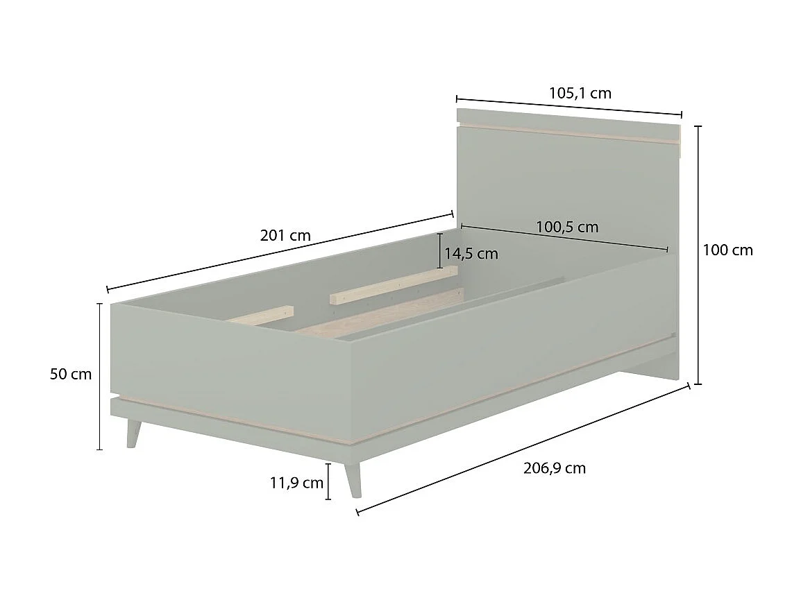Letto bambino + doghe NOKI – 100x200 cm rovere chiaro e moka – Stile scandinavo