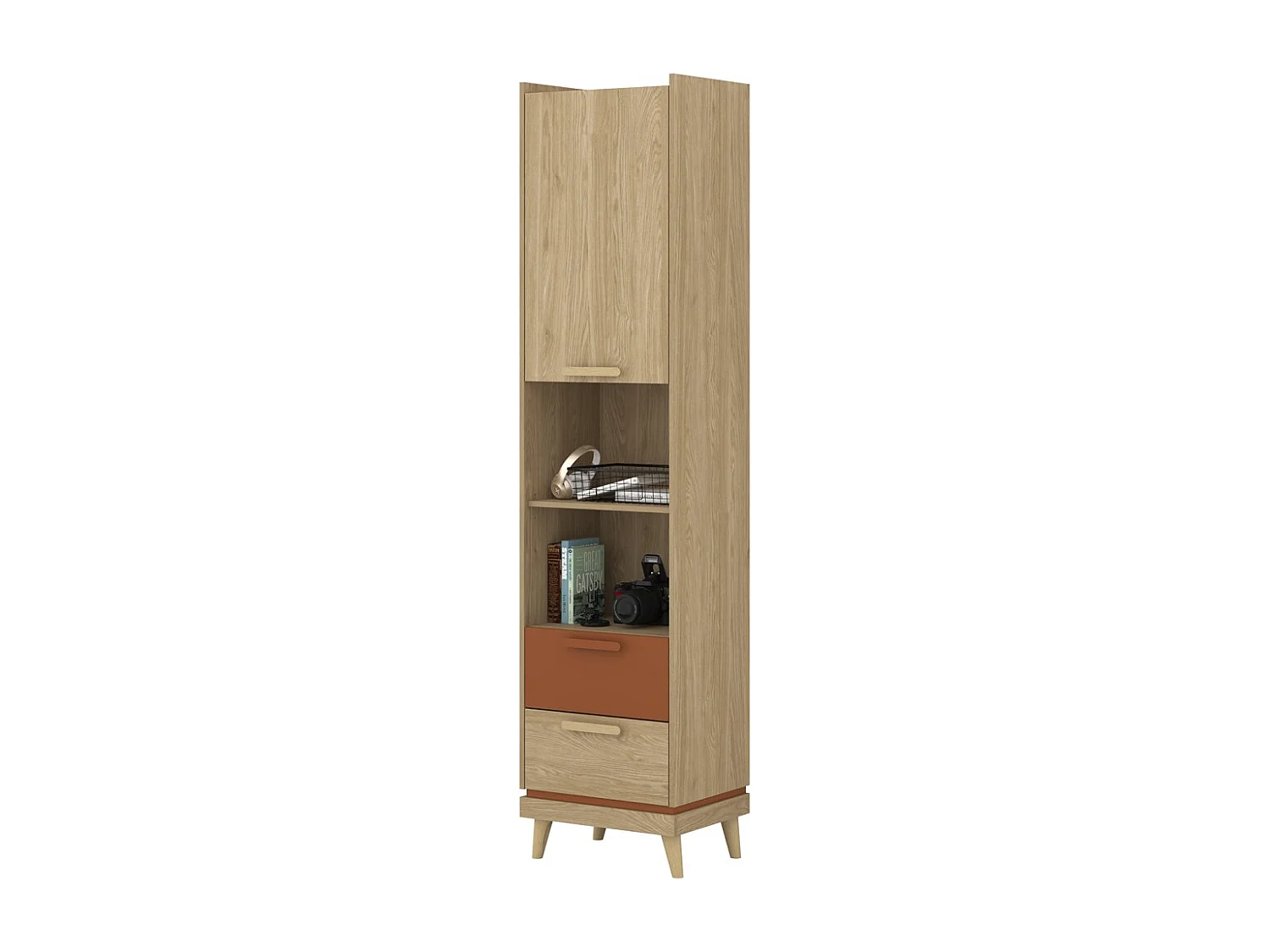Pack habitación infantil NOKI estilo escandinavo – Cama + escritorio + armario + librería – Roble claro y moca