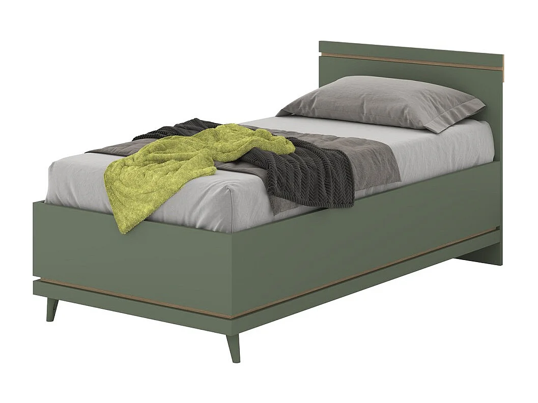 Lit coffre enfant NOKI – 100x200 cm vert et bois – Style scandinave