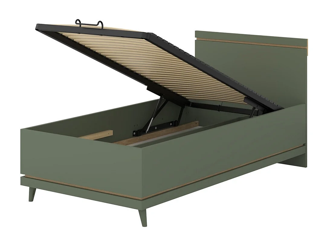 Lit coffre enfant NOKI – 100x200 cm vert et bois – Style scandinave
