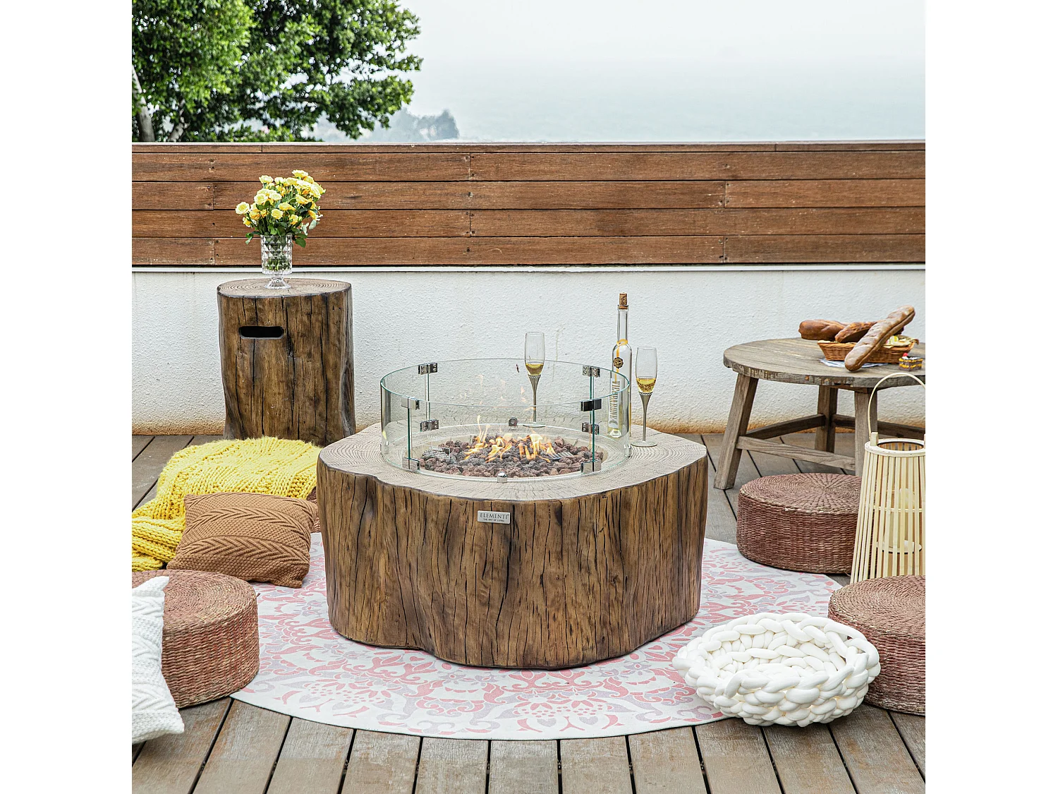 Table braséro à gaz Manchester en béton fibré - 106x100x43 cm