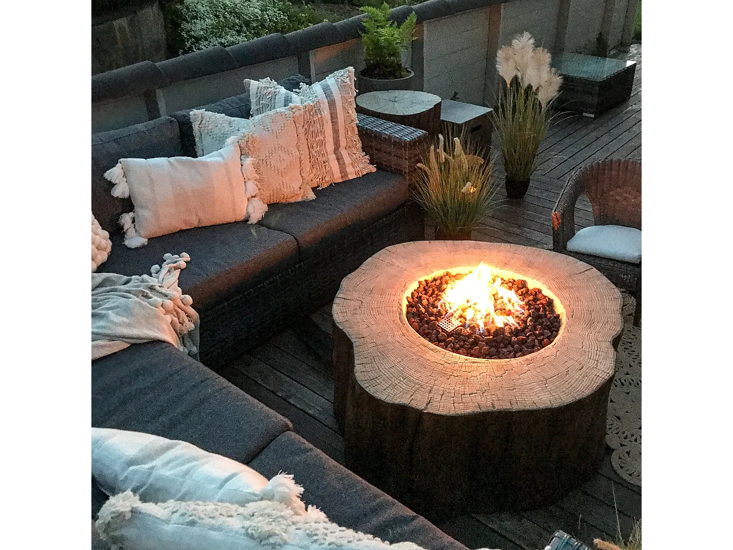 Table braséro à gaz Manchester en béton fibré - 106x100x43 cm