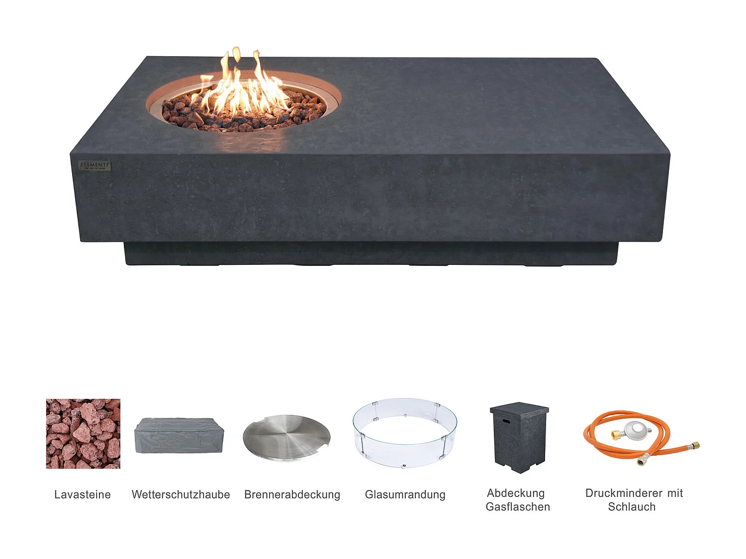 Ensemble braséro à gaz Metropolis 4 pcs - béton fibré, avec pare-vent et caches