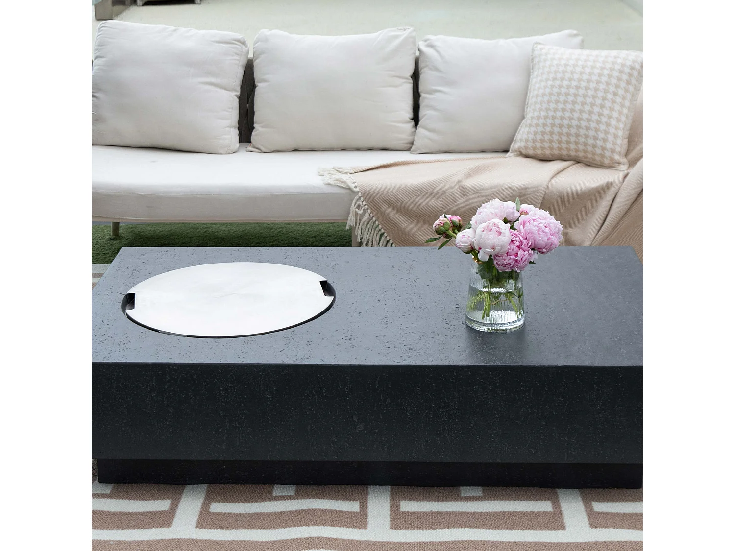 Ensemble braséro à gaz Metropolis 4 pcs - béton fibré, avec pare-vent et caches