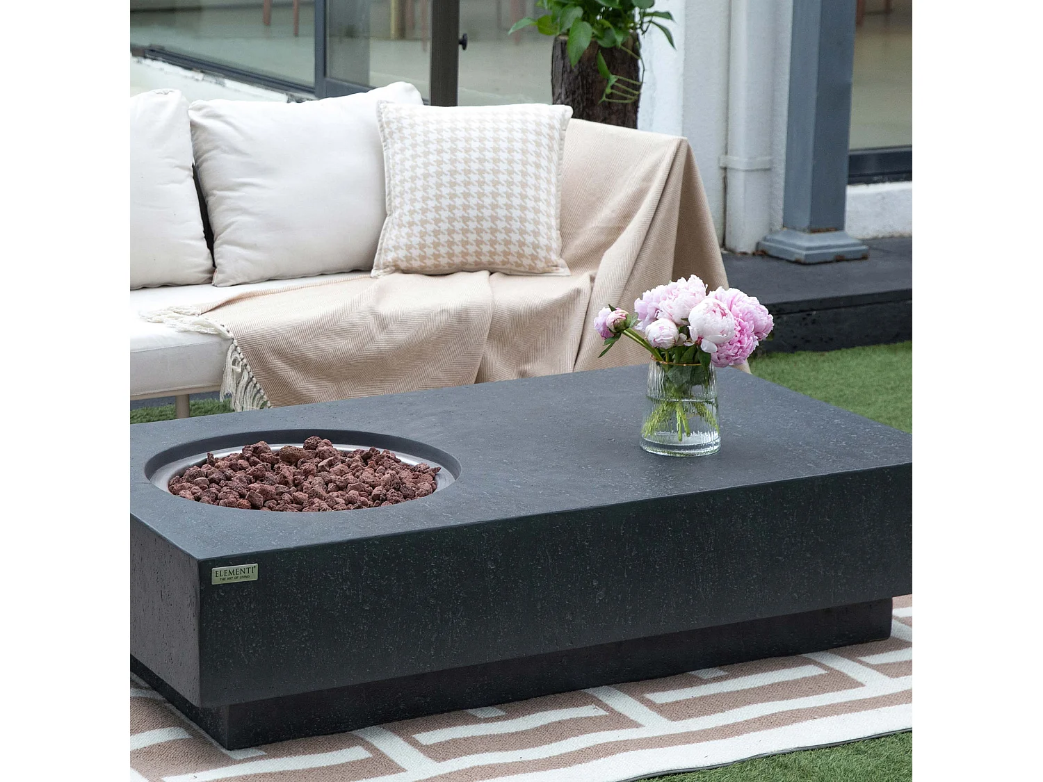 Ensemble braséro à gaz Metropolis 4 pcs - béton fibré, avec pare-vent et caches