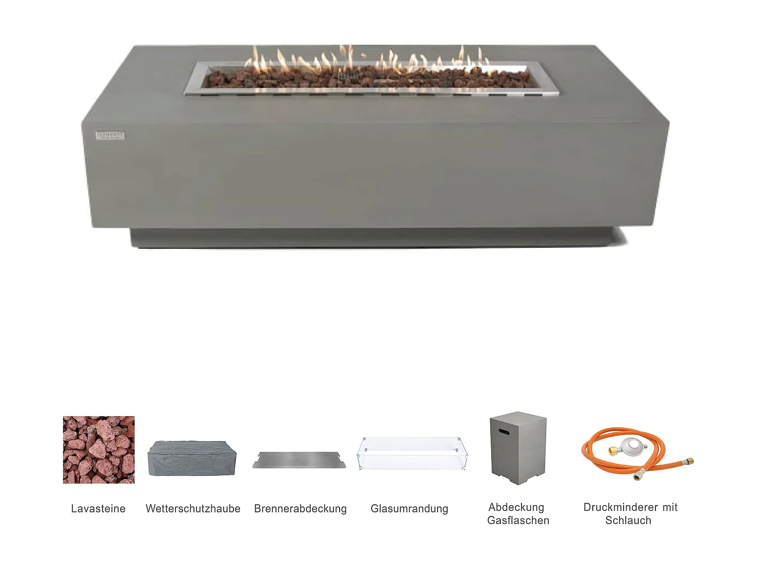 Ensemble braséro à gaz Granville 4 pcs - béton fibré, avec pare-vent et caches