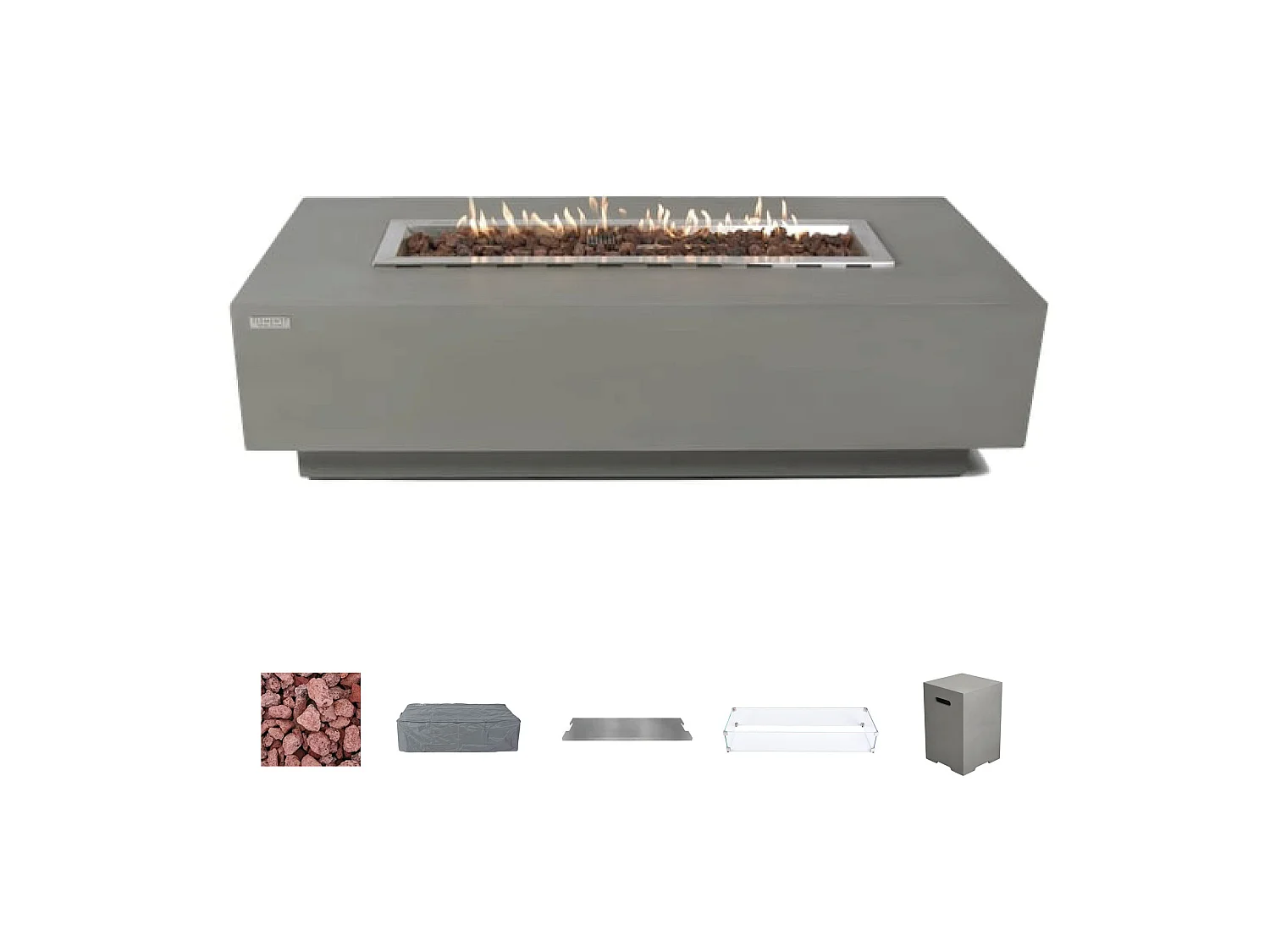 Ensemble braséro à gaz Granville 4 pcs - béton fibré, avec pare-vent et caches