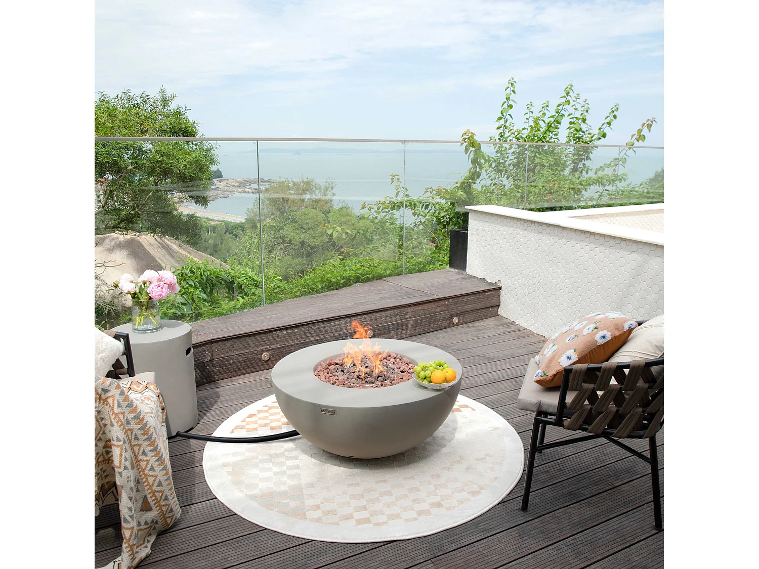 Table braséro à gaz Roca en béton fibré - 87x87x37 cm