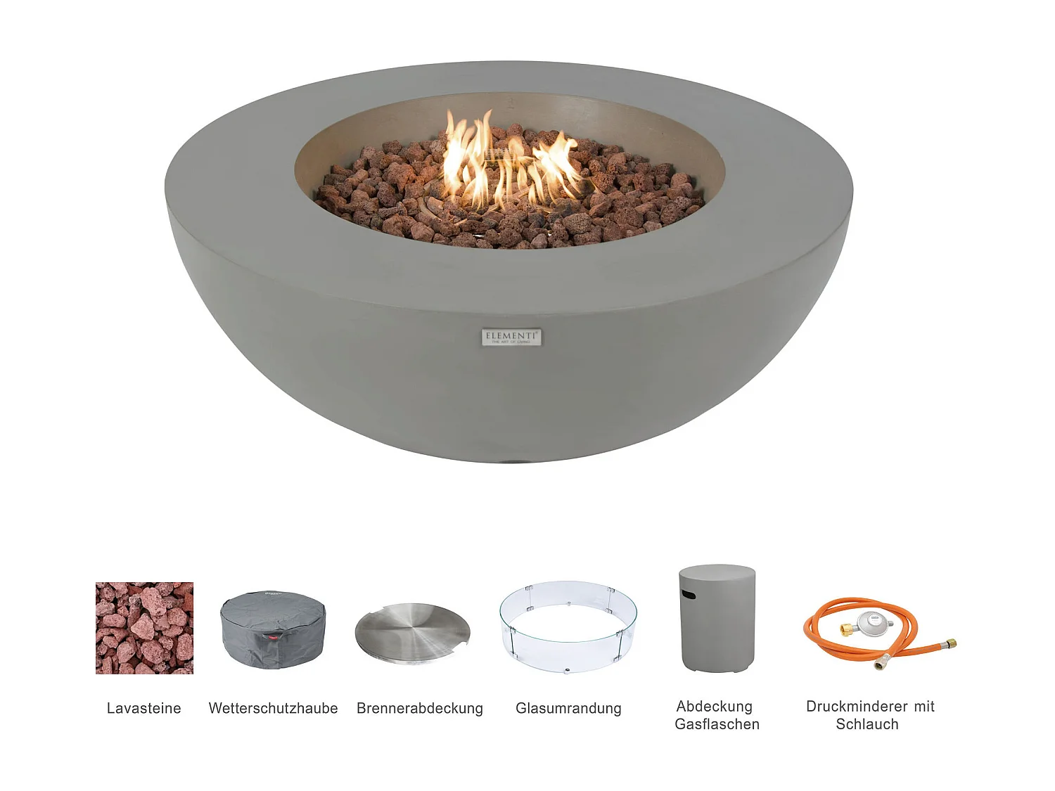 Ensemble braséro à gaz LUNAR BOWL 4 pcs - béton fibré, avec pare-vent et caches