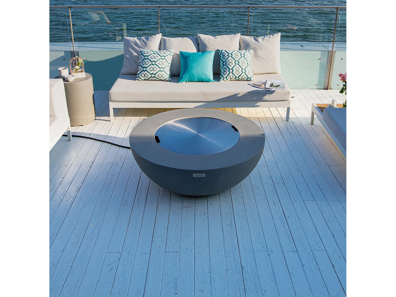 Ensemble braséro à gaz LUNAR BOWL 4 pcs - béton fibré, avec pare-vent et caches