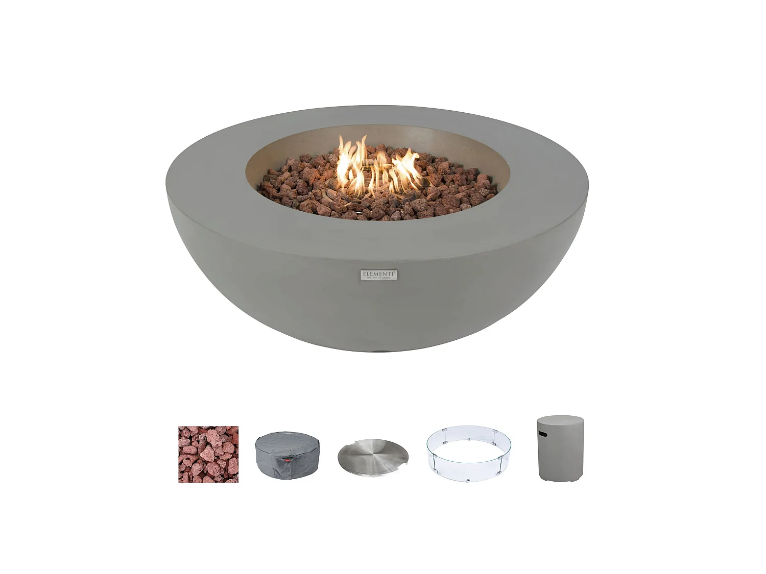 Ensemble braséro à gaz LUNAR BOWL 4 pcs - béton fibré, avec pare-vent et caches