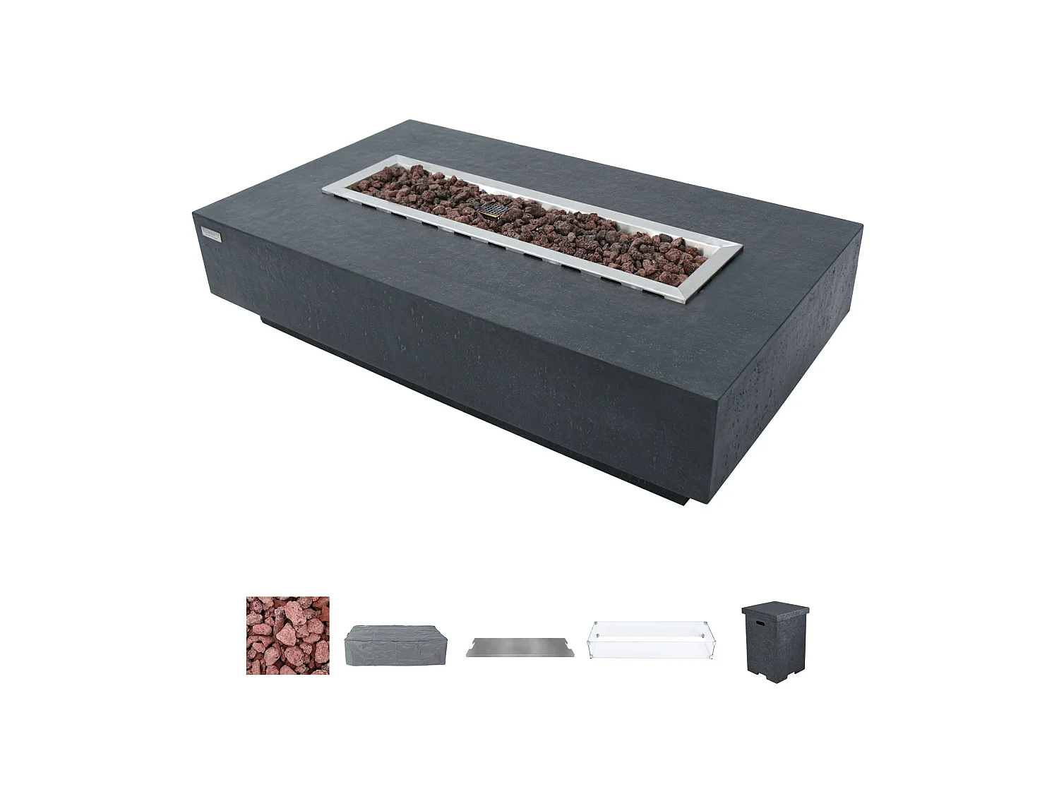 Ensemble braséro à gaz HAMPTON 4 pcs - béton fibré, avec pare-vent et caches