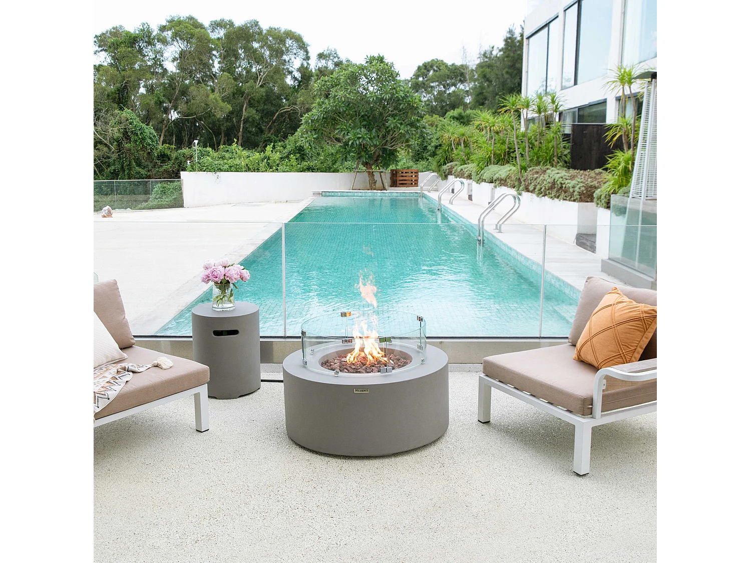 Table braséro à gaz Tramore en béton fibré - 87x87x36 cm