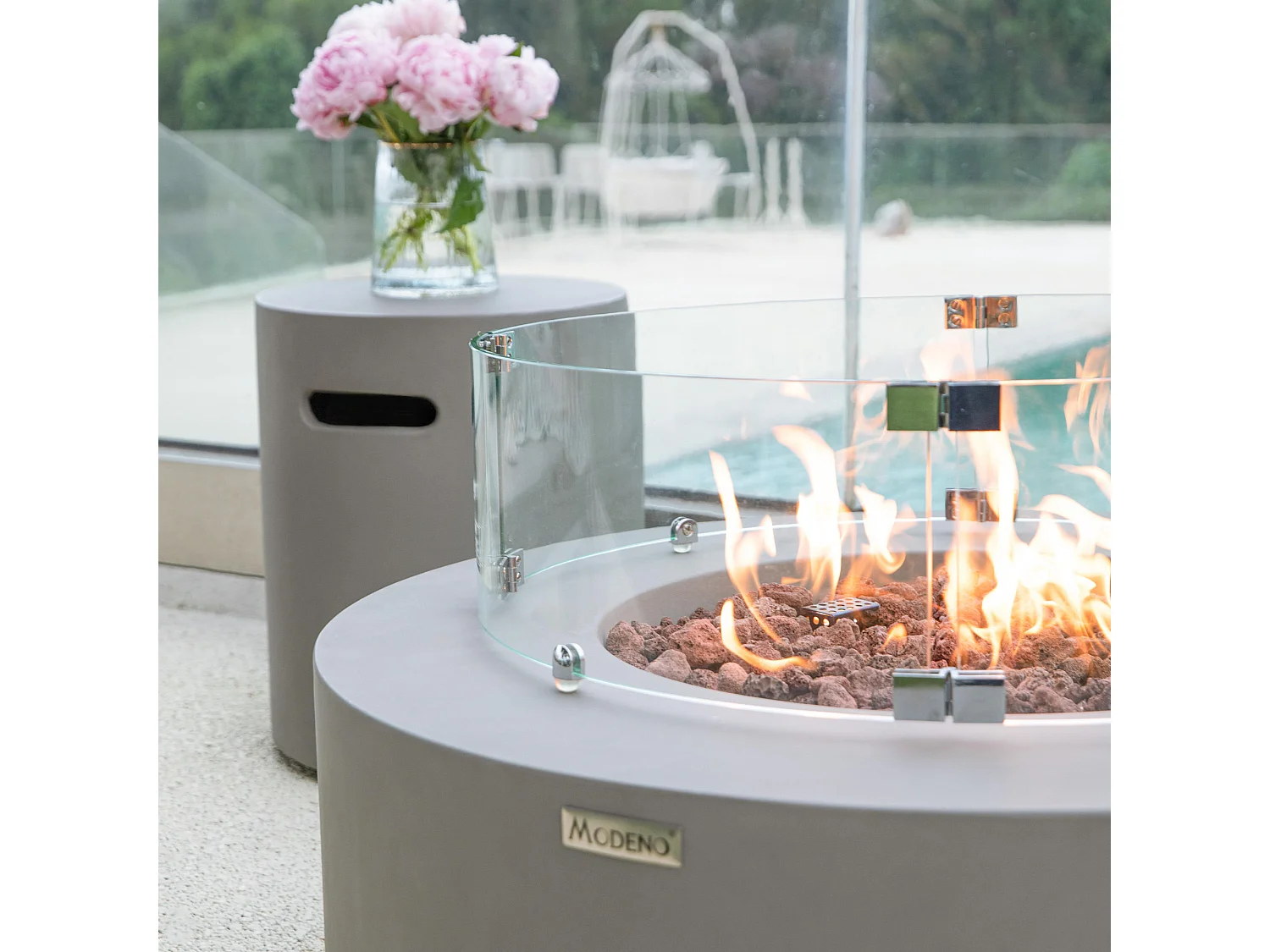 Table braséro à gaz Tramore en béton fibré - 87x87x36 cm