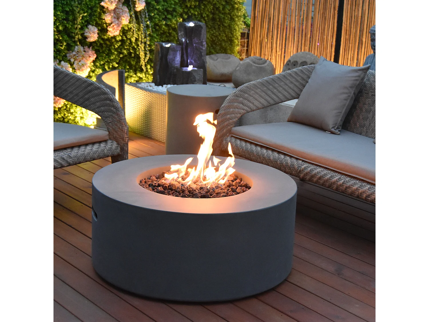 Table braséro à gaz Tramore en béton fibré - 87x87x36 cm