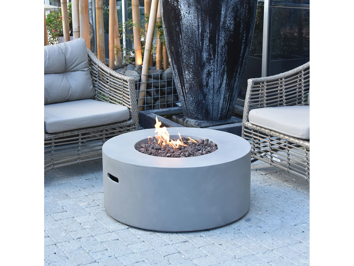 Table braséro à gaz Tramore en béton fibré - 87x87x36 cm