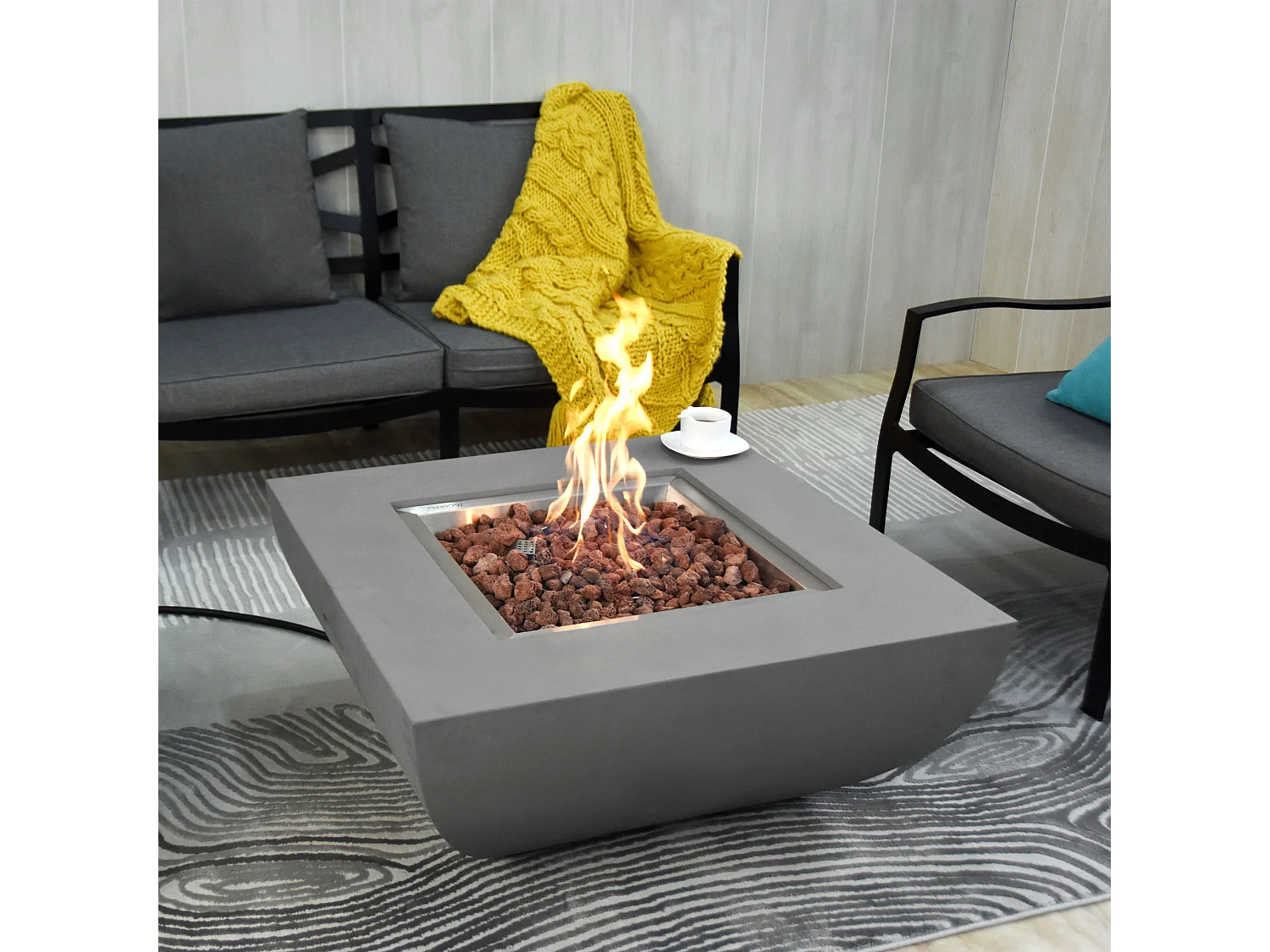 Table braséro à gaz Westport en béton fibré - 87x87x36 cm