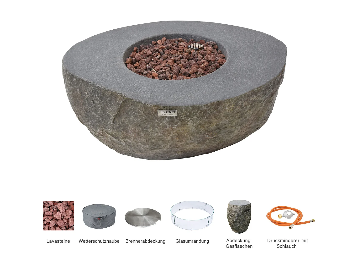 Ensemble braséro à gaz Boulder 4 pcs - béton fibré, avec pare-vent et caches