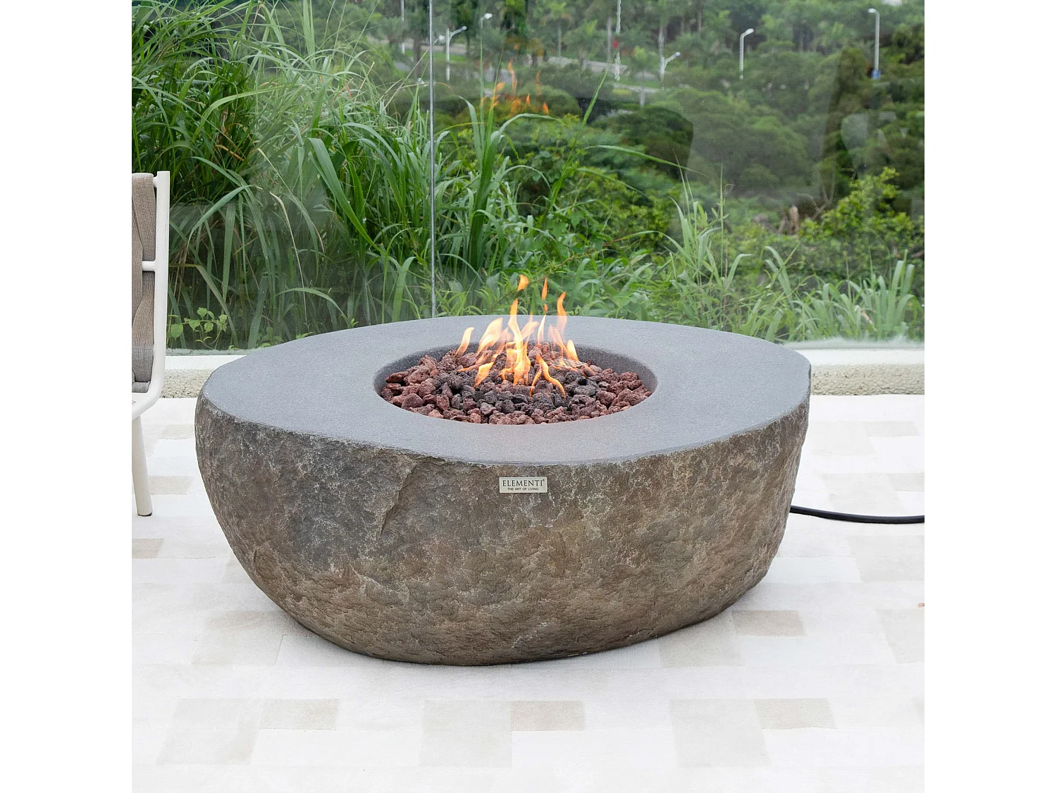 Ensemble braséro à gaz Boulder 4 pcs - béton fibré, avec pare-vent et caches