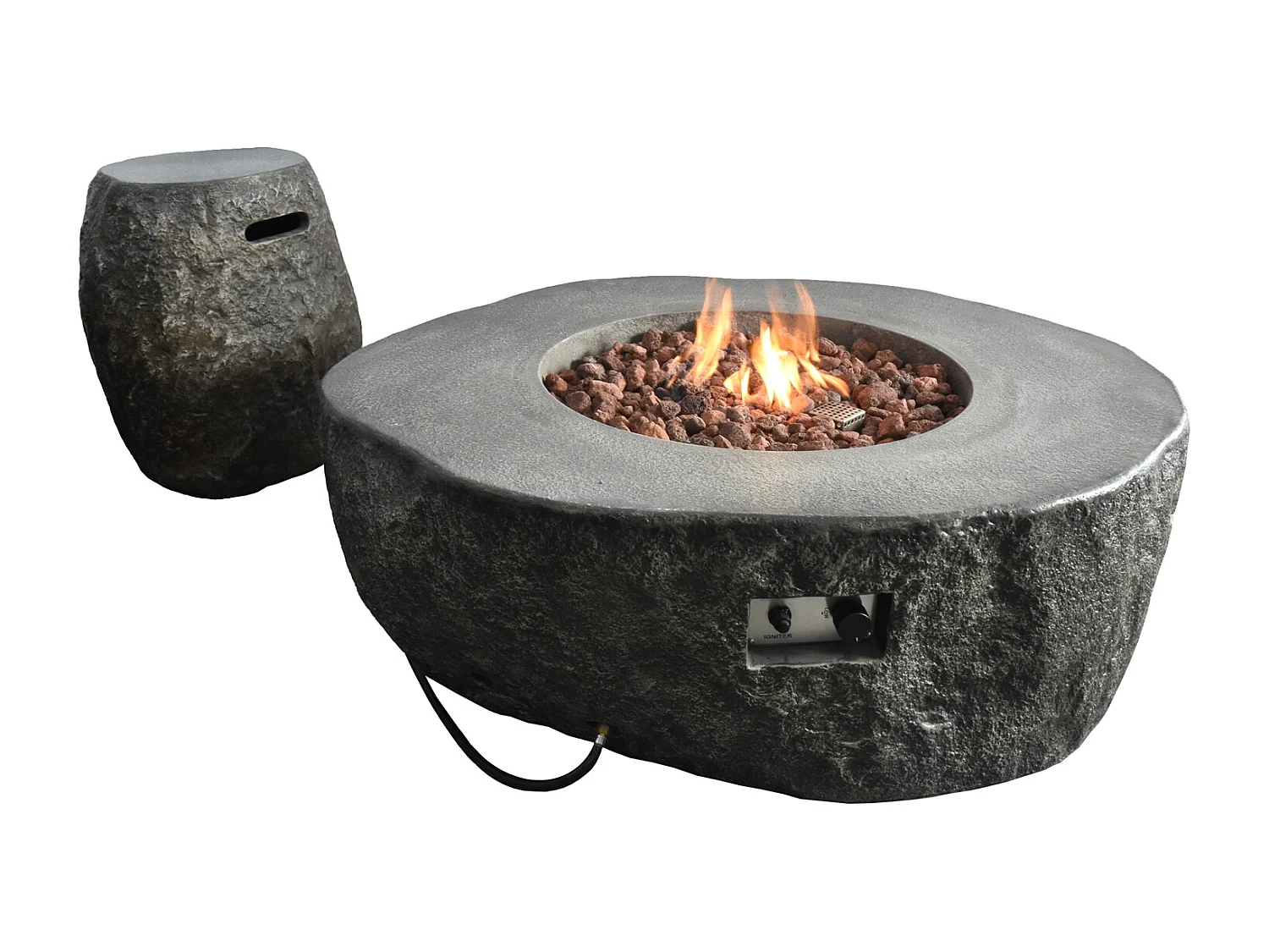 Ensemble braséro à gaz Boulder 4 pcs - béton fibré, avec pare-vent et caches