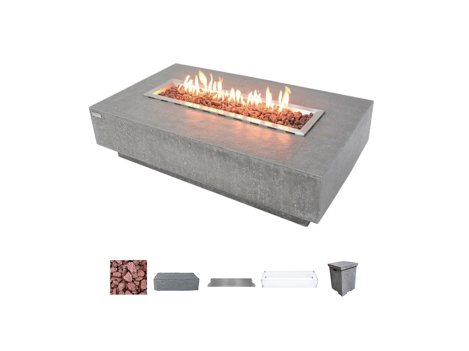Ensemble braséro à gaz HAMPTON 4 pcs - béton fibré, avec pare-vent et caches