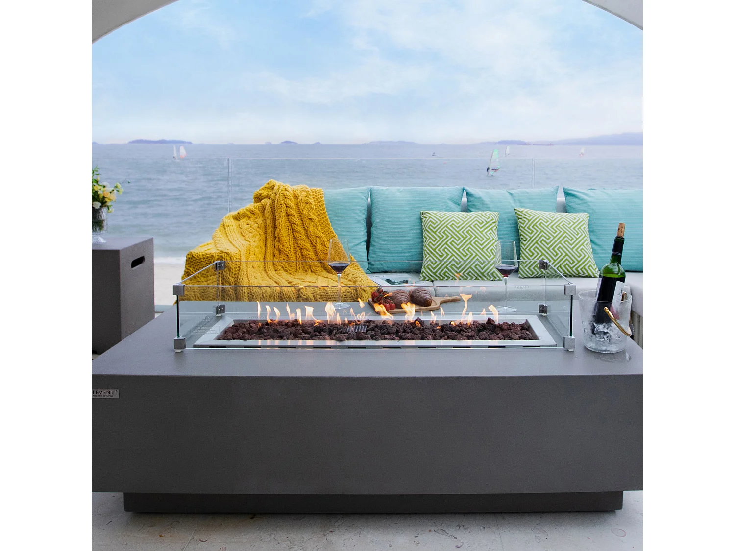 Table braséro à gaz Granville en béton fibré - 152x69x43 cm