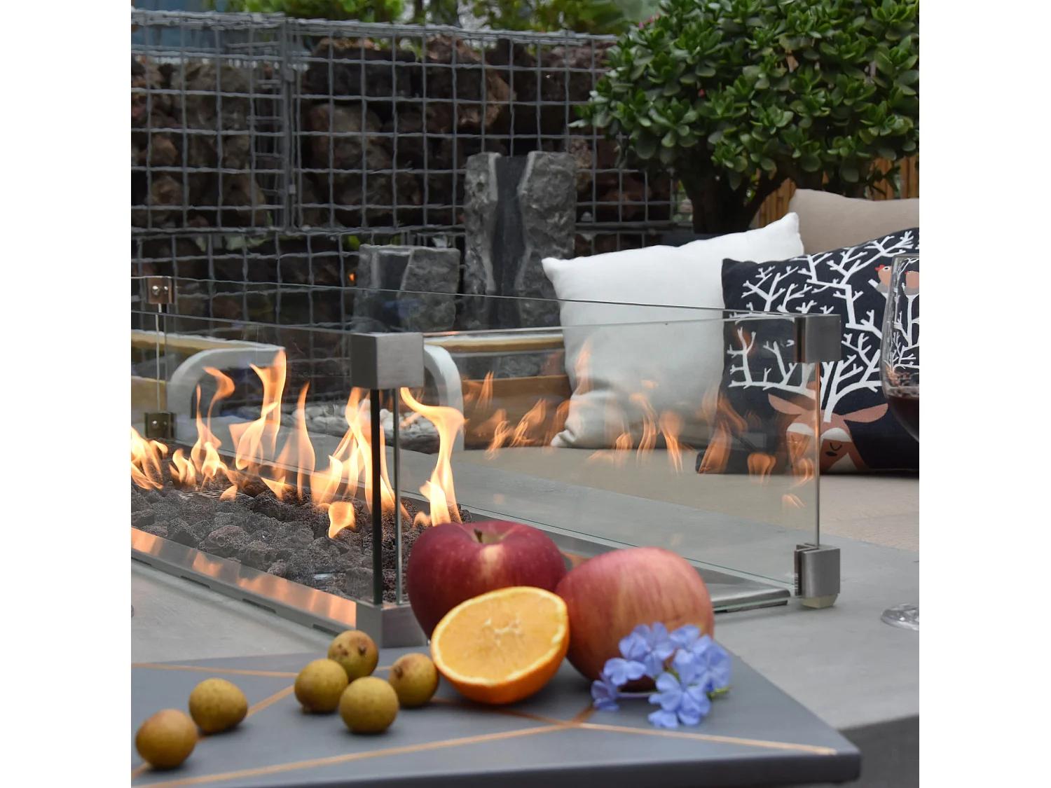 Table braséro à gaz Granville en béton fibré - 152x69x43 cm