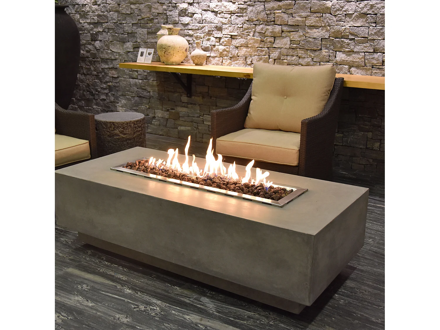 Table braséro à gaz Granville en béton fibré - 152x69x43 cm