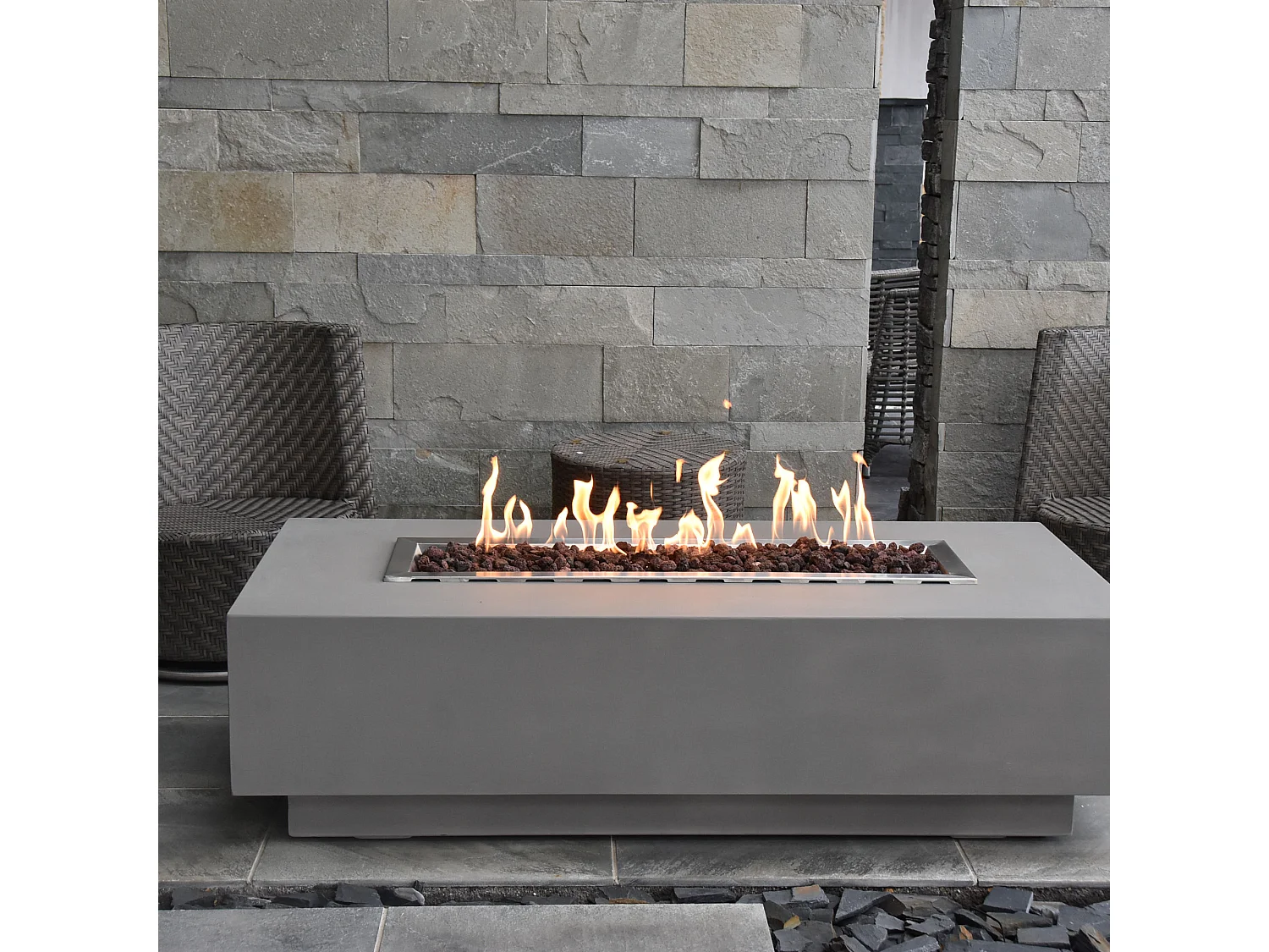 Table braséro à gaz Granville en béton fibré - 152x69x43 cm