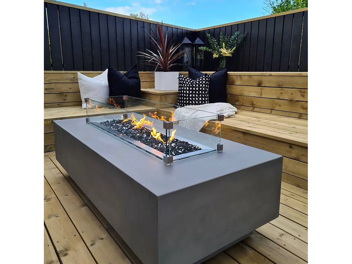 Table braséro à gaz Granville en béton fibré - 152x69x43 cm