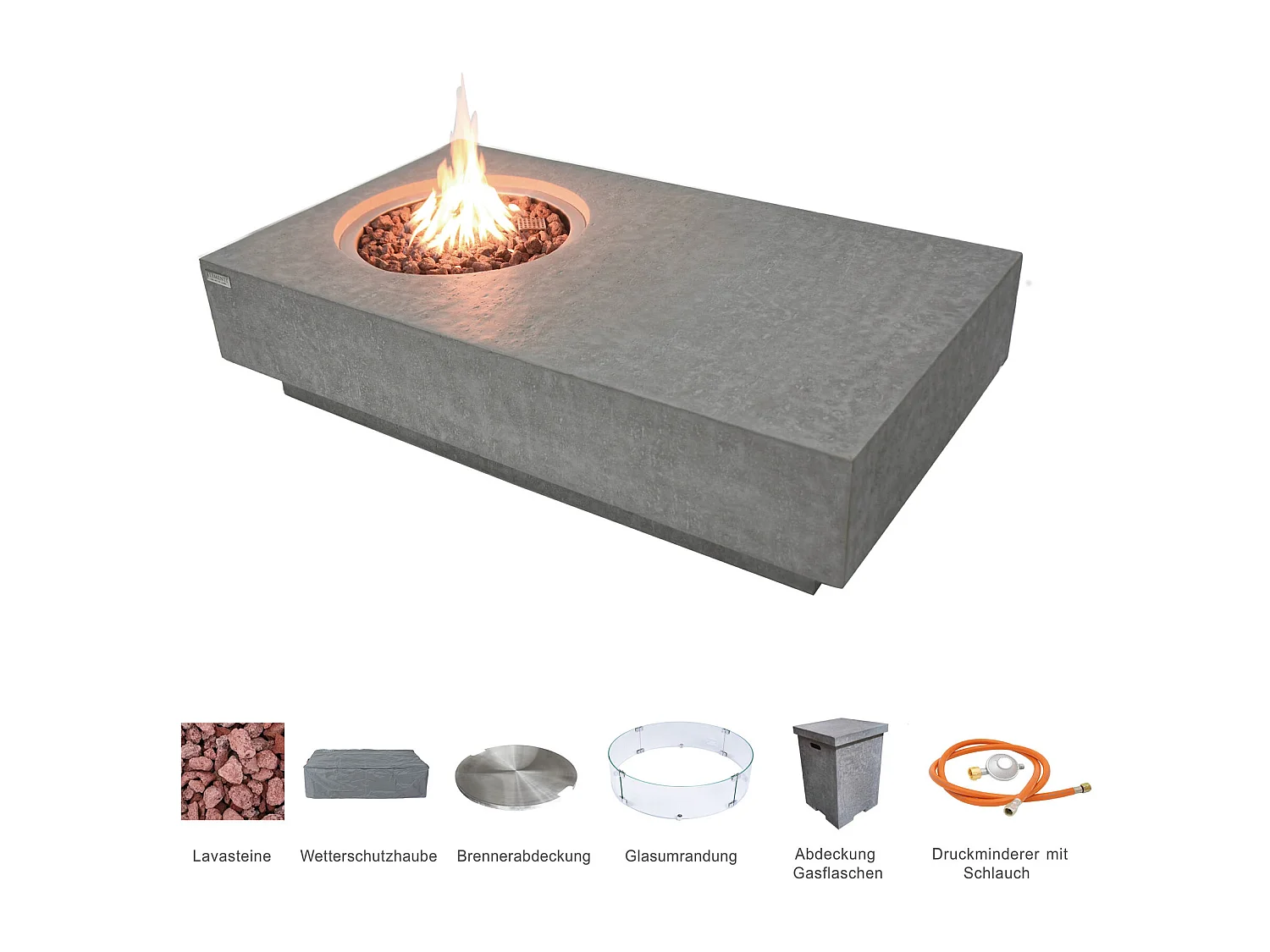 Ensemble braséro à gaz Metropolis 4 pcs - béton fibré, avec pare-vent et caches