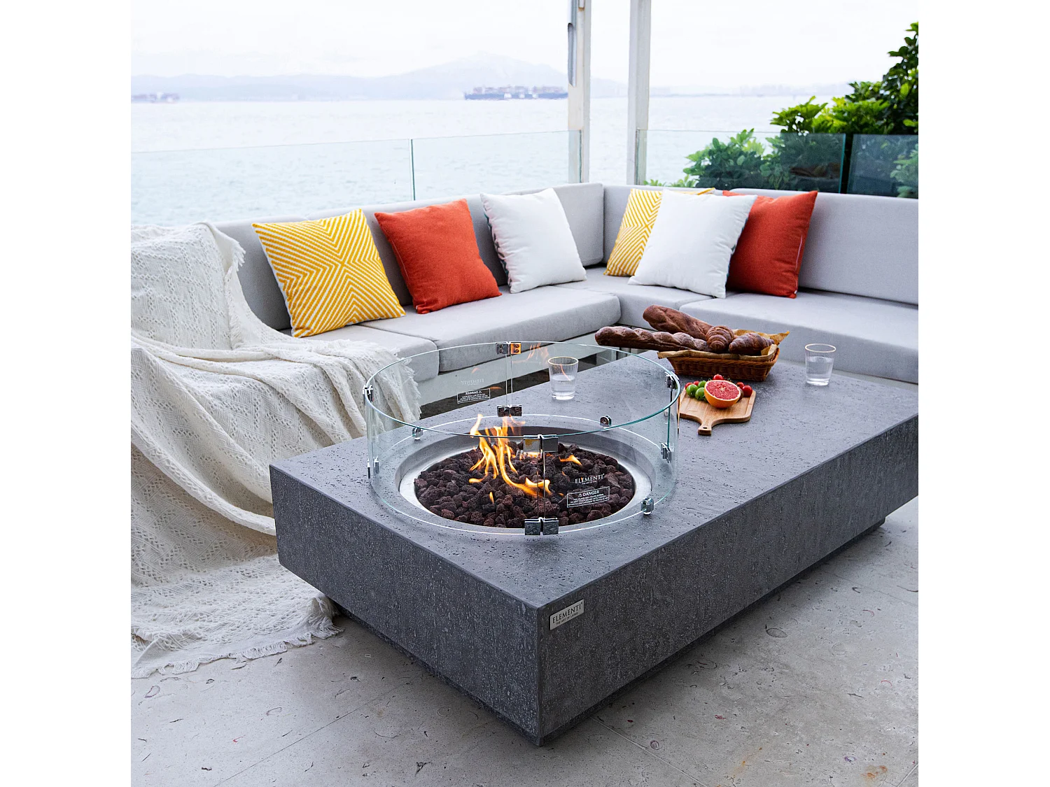 Ensemble braséro à gaz Metropolis 4 pcs - béton fibré, avec pare-vent et caches